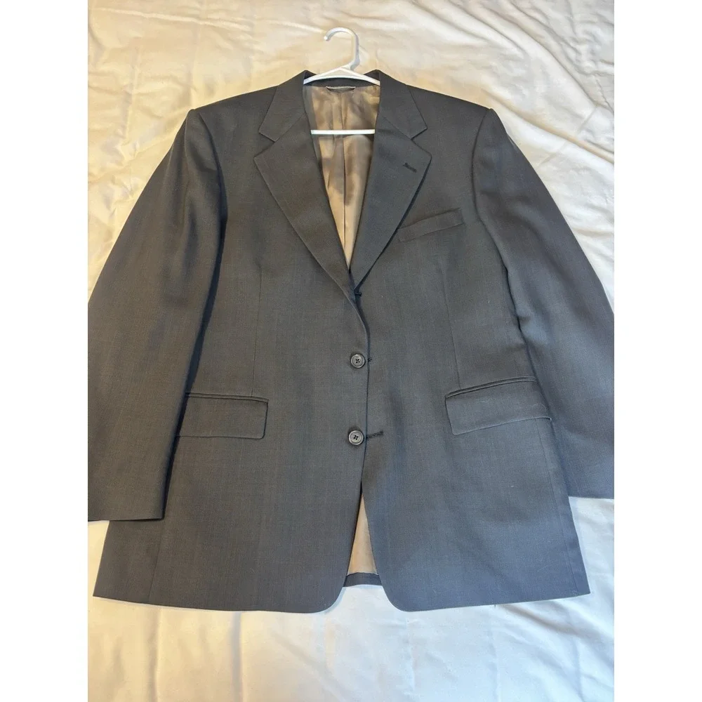 Stafford‎ Black Windowpane Mens 44R/34x29 3Button Suit Wool Pleated Front Cuffed